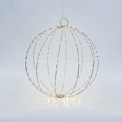 ΑΣΗΜΙ ΜΕΤΑΛΛΙΚΗ ΜΠΑΛΑ ΦΩΤΙΖΟΜΕΝΗ 40cm, 240 MINI LED, ΣΤΑΘΕΡΟΣ ΜΕΤΑΣΧΗΜΑΤΙΣΤΗΣ, ΑΣΗΜΙ ΧΑΛΚΙΝΟ ΚΑΛΩΔΙΟ, ΘΕΡΜΟ ΛΕΥΚΟ LED, ΠΡΟΕΚΤΑΣΗ ΠΑΡΟΧΗΣ 3m, IP44 (600-22402)