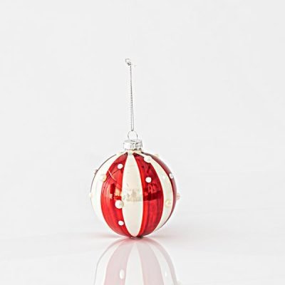 ΓΥΑΛΙΝΗ ΜΠΑΛΑ, ΛΕΥΚΗ-ΚΟΚΚΙΝΗ, ΜΕ ΧΑΝΤΡΕΣ, ΣΕΤ 4ΤΜΧ, 8cm (600-45086)