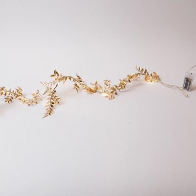 ΦΩΤΙΖΟΜΕΝΗ ΓΙΡΛΑΝΤΑ ME ΧΡΥΣΟ ΠΛΑΤΥ ΦΥΛΛΟ 150cm, 16 ΘΕΡΜΑ ΛΕΥΚΑ MINI LED, ΜΠΑΤΑΡΙΑΣ 3xAA, TIMER, ΠΡΟΕΚΤΑΣΗ ΠΑΡΟΧΗΣ 30cm, IP20 (600-22562)