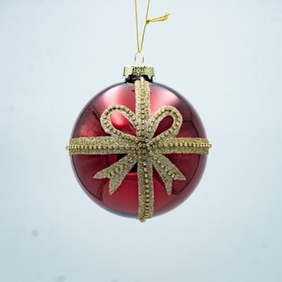 ΓΥΑΛΙΝΗ ΜΠΑΛΑ, ΚΟΚΚΙΝΗ ΜΕ ΧΡΥΣΟ ΦΙΟΓΚΟ, ΣΕΤ 4ΤΜΧ, 10cm (600-47483)