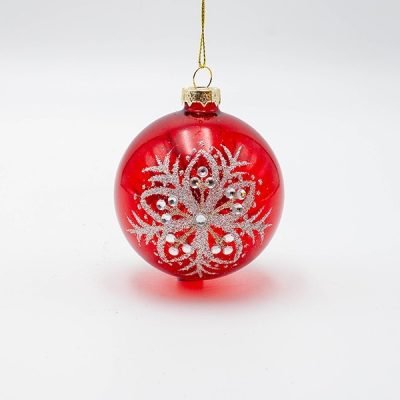 ΓΥΑΛΙΝΗ ΜΠΑΛΑ, ΚΟΚΚΙΝΗ ΜΕ ΑΣΗΜΙ ΛΟΥΛΟΥΔΙ, ΣΕΤ 4ΤΜΧ, 8cm (600-46771)