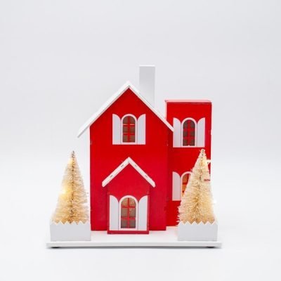 ΦΩΤΙΖΟΜΕΝΟ ΞΥΛΙΝΟ ΣΠΙΤΙ, ΚΟΚΚΙΝΟ & ΛΕΥΚΟ, ΜΠΑΤΑΡΙΑΣ 2xAA, ΧΡΟΝΟΔΙΑΚΟΠΤΗ, 10 ΘΕΡΜΑ ΛΕΥΚΑ LED, 20x10x20cm, IP20 (600-47660)