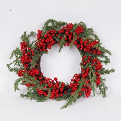 ΣΤΕΦΑΝΙ ΜΕ ΚΟΚΚΙΝΑ BERRIES ΚΑΙ ΚΛΑΔΙ ΕΛΑΤΟΥ, 50cm (600-46998)