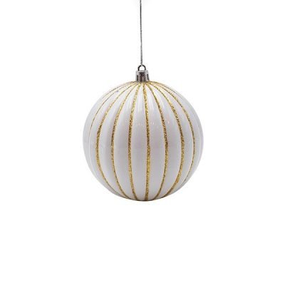 ΜΠΑΛΑ ΠΛΑΣΤΙΚΗ, ΛΕΥΚΗ ΜΕ ΧΡΥΣΕΣ ΑΝΑΓΛΥΦΕΣ ΡΙΓΕΣ, ΣΕΤ 6ΤΜΧ, 10cm (600-47943)