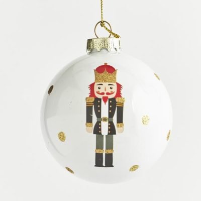 ΓΥΑΛΙΝΗ ΜΠΑΛΑ, ΑΣΠΡΗ ΜΕ ΣΧΕΔΙΟ ΚΑΡΥΟΘΡΑΥΣΤΗ,  ΣΕΤ 4ΤΜΧ, 8cm (600-42799)