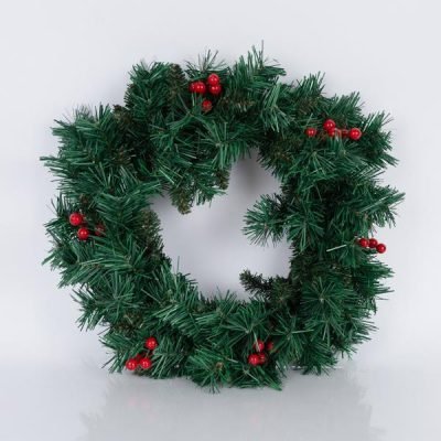 ΣΤΕΦΑΝΙ ΠΡΑΣΙΝΟ PVC ΜΕ BERRIES, 50cm (600-30631)