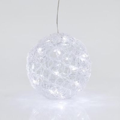 ΑΚΡΥΛΙΚΗ ΜΠΑΛΑ, 30 ΛΕΥΚΑ LED, ΜΕ ΜΕΤΑΣΧΗΜΑΤΙΣΤΗ, 20cm, IP44 (600-40087)