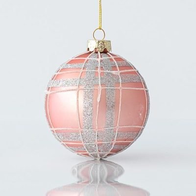 ΓΥΑΛΙΝΗ ΜΠΑΛΑ, ΡΟΖ ΜΑΤ, ΜΕ ΑΣΗΜΙ GLITTER, ΣΕΤ 4ΤΜΧ, 8cm (600-45076)