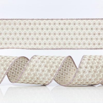 ΚΟΡΔΕΛΑ ΕΚΡΟΥ, ΜΕ ΡΟΖ ΚΑΙ ΑΣΗΜΙ GLITTER, 6,35cm, 10Y (600-41106)