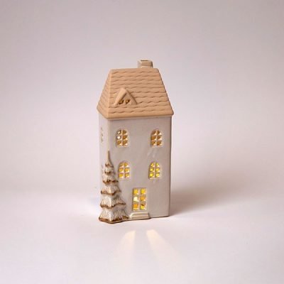 ΚΕΡΑΜΙΚΟ ΣΠΙΤΑΚΙ, ΦΩΤΙΖΟΜΕΝΟ, OFF WHITE, 9.4x8x19.5cm (600-48110)