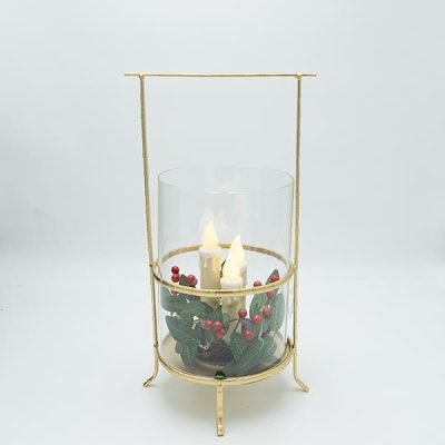 ΜΕΤΑΛΛΙΚΟ ΦΑΝΑΡΙ ΜΕ ΧΡΥΣΕΣ ΛΕΠΤΟΜΕΡΕΙΕΣ ΚΑΙ 3 ΚΕΡΙΑ, 20x17x37cm (600-47319)