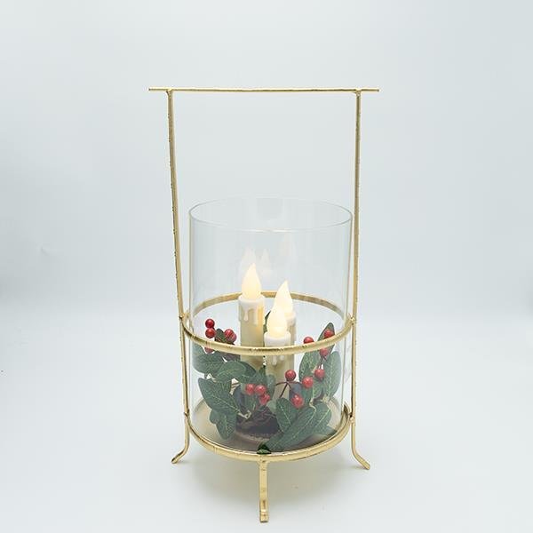 ΜΕΤΑΛΛΙΚΟ ΦΑΝΑΡΙ ΜΕ ΧΡΥΣΕΣ ΛΕΠΤΟΜΕΡΕΙΕΣ ΚΑΙ 3 ΚΕΡΙΑ, 20x17x37cm (600-47319)