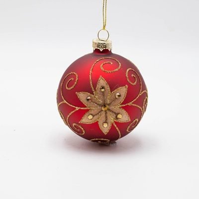 ΓΥΑΛΙΝΗ ΜΠΑΛΑ, ΚΟΚΚΙΝΗ ΜΕ ΧΡΥΣΟ ΛΟΥΛΟΥΔΙ, ΣΕΤ 4ΤΜΧ, 8cm (600-46765)