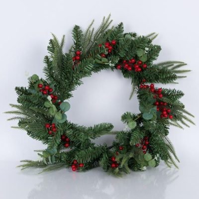 ΣΤΕΦΑΝΙ ΠΡΑΣΙΝΟ ΜΕ BERRIES ΚΑΙ ΠΡΑΣΙΝΑ ΦΥΛΛΑ, 60cm (600-30633)