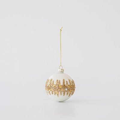 ΓΥΑΛΙΝΗ ΜΠΑΛΑ, ΛΕΥΚΗ, ΜΕ ΧΡΥΣΟ GLITTER, ΣΕΤ 4ΤΜΧ, 10cm (600-45758)