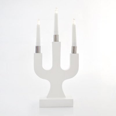 ΚΗΡΟΠΗΓΙΟ ΛΕΥΚΟ ΜΕ 3 ΚΕΡΑΚΙΑ LED ΘΕΡΜΑ ΛΕΥΚΑ, ΜΠΑΤΑΡΙΑΣ, ΞΥΛΙΝΟ, 17,5x7x38,5cm (600-40262)