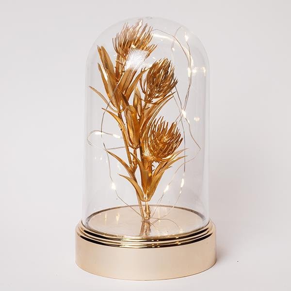 ΠΛΑΣΤΙΚΟΣ ΘΟΛΟΣ H20cm, Φ11cm, ΜΠΑΤΑΡΙΑΣ 3XAA, ΧΡΟΝΟΔΙΑΚΟΠΤΗΣ, 10 ΘΕΡΜΑ ΛΕΥΚΑ LED, ΑΣΗΜΈΝΙΟ ΧΑΛΚΙΝΟ ΚΑΛΩΔΙΟ, ΧΡΥΣΟ ΛΟΥΛΟΥΔΙ ΜΕ ΦΥΛΛΑ, IP20 (600-46657)