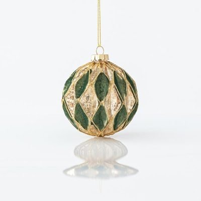 ΓΥΑΛΙΝΗ ΜΠΑΛΑ, ΠΡΑΣΙΝΗ, ΜΕ ΧΡΥΣΑ GLITTER, ΣΕΤ 4ΤΜΧ, 10cm (600-45039)