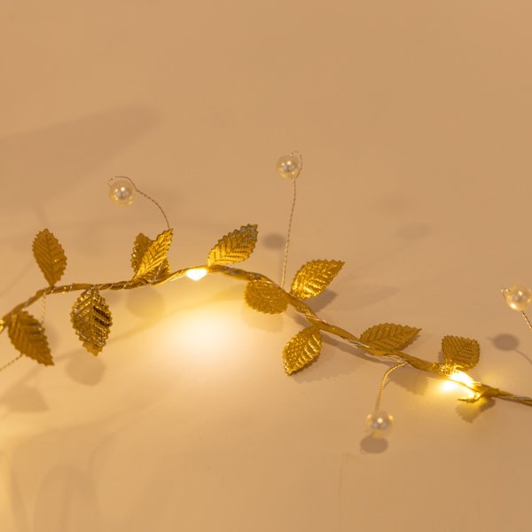 ΣΕΙΡΑ, 15 MINI LED, ΔΙΑΚΟΣΜΗΤΙΚΑ ΦΥΛΛΑ & ΠΕΡΛΕΣ, ΜΠΑΤΑΡΙΑΣ 3xΑΑ, ΧΡΟΝΟΔΙΑΚΟΠΤΗ, ΑΣΗΜΙ ΧΑΛΚΙΝΟ ΚΑΛΩΔΙΟ, ΘΕΡΜΟ ΛΕΥΚΟ LED ΑΝΑ 10cm, ΠΡΟΕΚΤΑΣΗ ΠΑΡΟΧΗΣ 30cm, IP20 (600-03260) - Image 3