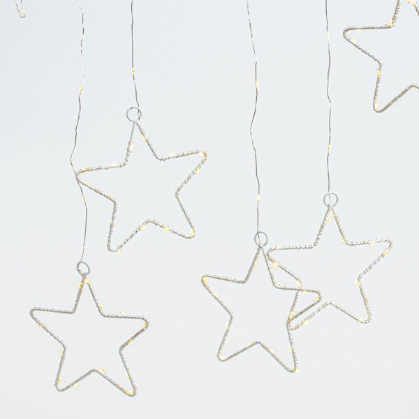 ΚΟΥΡΤΙΝΑ, 184 MINI LED, 8 ΜΕΤΑΛΛΙΚΑ ΑΣΤΕΡΙΑ 12cm, ΧΡΟΝΟΔΙΑΚΟΠΤΗ, ΔΙΑΦΑΝΟ PVC ΚΑΛΩΔΙΟ, DAYLIGHT LED (H155 x W175cm), ΠΡΟΕΚΤΑΣΗ ΠΑΡΟΧΗΣ 50cm, IP44 (600-11423) - Image 2