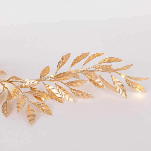 ΦΩΤΙΖΟΜΕΝΗ ΓΙΡΛΑΝΤΑ ME ΧΡΥΣΑ ΦΥΛΛΑ ΕΛΙΑΣ 150cm, 30 ΘΕΡΜΑ ΛΕΥΚΑ MINI LED, ΜΠΑΤΑΡΙΑΣ 2XAA, ΠΡΟΕΚΤΑΣΗ ΠΑΡΟΧΗΣ 50cm, IP20 (600-22549) - Image 2