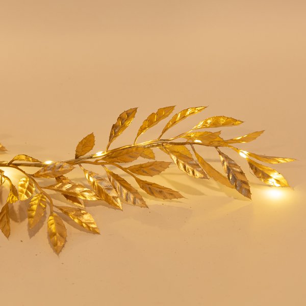 ΦΩΤΙΖΟΜΕΝΗ ΓΙΡΛΑΝΤΑ ME ΧΡΥΣΑ ΦΥΛΛΑ ΕΛΙΑΣ 150cm, 30 ΘΕΡΜΑ ΛΕΥΚΑ MINI LED, ΜΠΑΤΑΡΙΑΣ 2XAA, ΠΡΟΕΚΤΑΣΗ ΠΑΡΟΧΗΣ 50cm, IP20 (600-22549) - Image 3