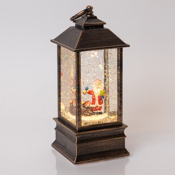 ΠΛΑΣΤΙΚΟ ΦΑΝΑΡΑΚΙ ΜΕ ΑΓΙΟ ΒΑΣΙΛΗ, ΠΑΛΑΙΩΜΕΝΟ ΚΑΦΕ, ΦΩΤΙΖΟΜΕΝΟ, ΜΕ ΝΕΡΟ, ΜΠΑΤΑΡΙΑΣ, 1 ΘΕΡΜΟ ΛΕΥΚΟ LED, 9x9x22cm (600-41223) - Image 2