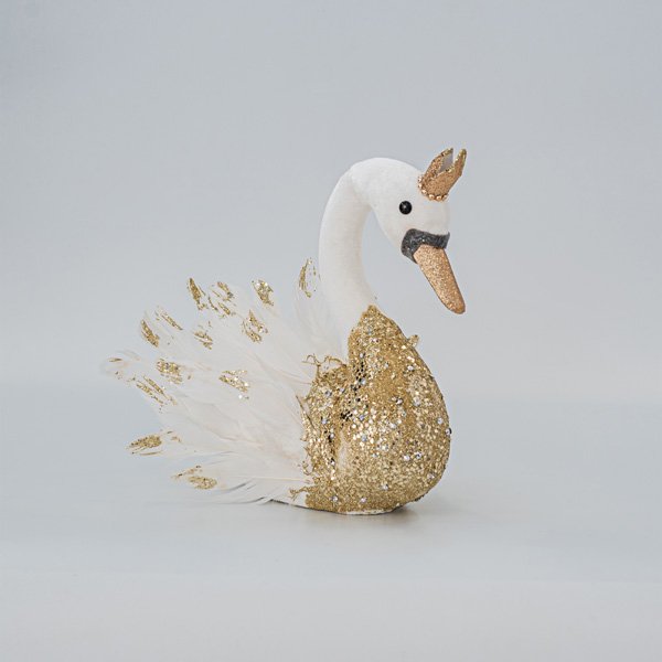 ΒΕΛΟΥΔΙΝΟΣ ΚΥΚΝΟΣ, ΛΕΥΚΟΣ, ΜΕ ΧΡΥΣΟ ΓΚΛΙΤΕΡ, 27x22x28cm (600-45574) - Image 2