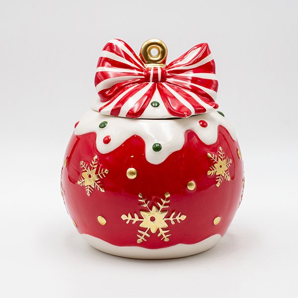 ΜΠΙΣΚΟΤΙΕΡΑ, ΧΡΙΣΤΟΥΓΕΝΝΙΑΤΙΚΗ ΜΠΑΛΑ ΚΟΚΚΙΝΗ ΜΕ ΦΙΟΓΚΟ, ΔΙΑΚΟΣΜΗΤΙΚΗ, 16x17.5cm (600-47029) - Image 2