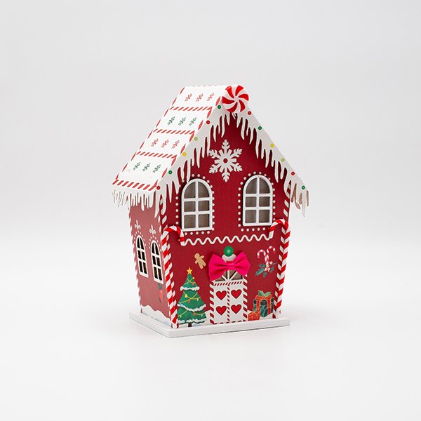 ΧΑΡΤΙΝΟ ΣΠΙΤΑΚΙ, ΚΟΚΚΙΝΟ ΜΕ CANDY, ΦΩΤΙΖΟΜΕΝΟ, 15x10.5x21.5cm (600-47755) - Image 2