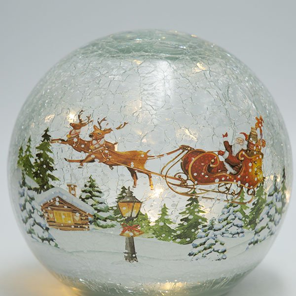 ΕΠΙΤΡΑΠΕΖΙΑ ΦΩΤΙΖΟΜΕΝΗ ΓΥΑΛΙΝΗ ΜΠΑΛΑ, ΚΡΑΚΕΛΕ, ΜΕ ΧΡΙΣΤΟΥΓΕΝΝΙΑΤΙΚΗ ΠΑΡΑΣΤΑΣΗ, ΜΠΑΤΑΡΙΑΣ, TIMER, 14cm (600-48140) - Image 2