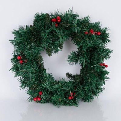 ΣΤΕΦΑΝΙ ΠΡΑΣΙΝΟ PVC ΜΕ BERRIES, 60cm (600-30632)