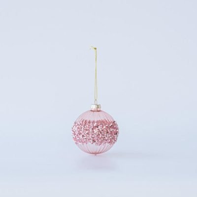 ΓΥΑΛΙΝΗ ΜΠΑΛΑ, ΡΟΖ ΜΑΤ, ΜΕ ΧΑΝΤΡΕΣ ΚΑΙ GLITTER, ΣΕΤ 4ΤΜΧ, 8cm (600-45739)