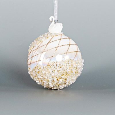 ΓΥΑΛΙΝΗ ΜΠΑΛΑ, ΙΡΙΔΙΖΟΥΣΑ ΛΕΥΚΗ ΜΕ ΠΟΡΣΕΛΑΝΙΝΟ ΚΥΚΝΟ, ΜΕ ΧΑΝΤΡΕΣ, 1ΤΜΧ, 10cm (600-44876)