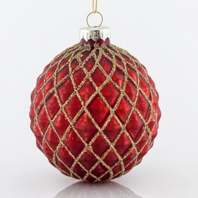 ΜΠΑΛΑ ΓΥΑΛΙΝΗ, ΚΟΚΚΙΝΗ ΜΕ ΧΡΥΣΕΣ ΛΕΠΤΟΜΕΡΕΙΕΣ, ΚΥΨΕΛΩΤΗ,  ΣΕΤ 4ΤΜΧ, 8cm (600-42286)