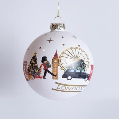 ΓΥΑΛΙΝΗ ΜΠΑΛΑ, ΛΕΥΚΗ, ΜΕ ΠΑΡΑΣΤΑΣΗ ΛΟΝΔΙΝΟ , ΣΕΤ 4ΤΜΧ, 10cm (600-46351)