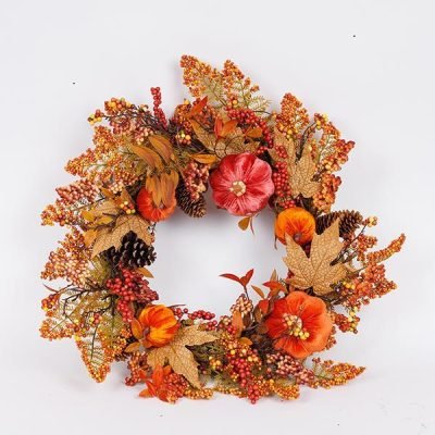 ΣΤΕΦΑΝΙ ΜΕ ΦΥΛΛΑ ΣΦΕΝΔΑΜΟΥ ΚΑΙ ΠΟΡΤΟΚΑΛΙ ΒΕΛΟΥΔΙΝΕΣ ΚΟΛΟΚΥΘΕΣ, 60cm (600-46995)