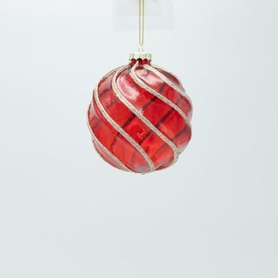 ΓΥΑΛΙΝΗ ΜΠΑΛΑ, ΚΟΚΚΙΝΗ ΔΙΑΦΑΝΗ ΜΕ ΧΡΥΣΟ GLITTER, ΣΕΤ 4ΤΜΧ, 10cm (600-47457)