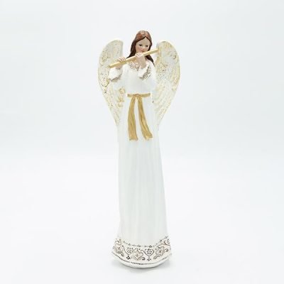 ΑΓΓΕΛΟΣ ΠΟΛΥΡΕΖΙΝ, ΜΕ ΦΛΑΟΥΤΟ, ΛΕΥΚΟΣ, 10.5×28.5cm (600-46828)