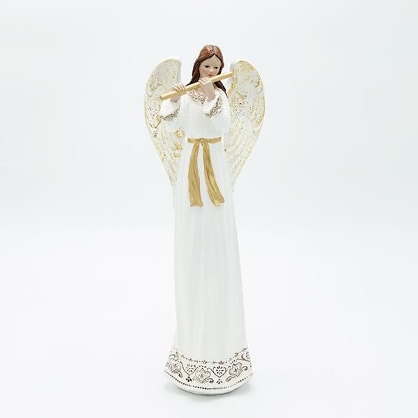 ΑΓΓΕΛΟΣ ΠΟΛΥΡΕΖΙΝ, ΜΕ ΦΛΑΟΥΤΟ, ΛΕΥΚΟΣ, 10.5x28.5cm (600-46828)