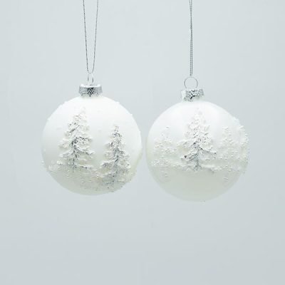 ΓΥΑΛΙΝΗ ΜΠΑΛΑ, ΛΕΥΚΗ, MAT ΚΑΙ ΓΥΑΛΙΣΤΕΡΗ, ΜΕ 3D ΔΕΝΤΡΑΚΙΑ, ΣΕΤ 4ΤΜΧ, 8cm (600-47470)