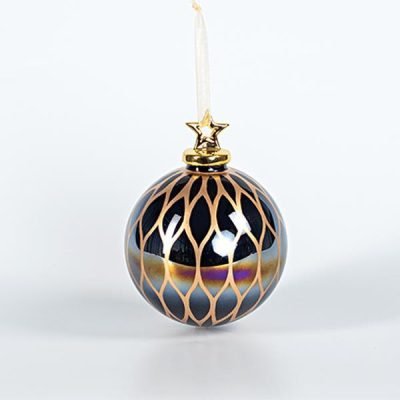 ΓΥΑΛΙΝΗ ΜΠΑΛΑ, ΙΡΙΔΙΖΟΥΣΑ ΜΑΥΡΗ ΜΕ ΠΟΡΣΕΛΑΝΙΝΟ ΑΣΤΕΡΙ ΚΑΙ ΧΡΥΣΑ ΣΧΕΔΙΑ, 1ΤΜΧ, 10cm (600-44863)