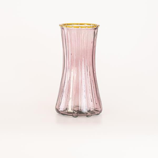 ΓΥΑΛΙΝΟ ΒΑΖΟ, ΜΕ ΑΝΑΓΛΥΦΕΣ ΓΡΑΜΜΕΣ, ΜΩΒ, 10,3x12,4x24cm (600-45437)