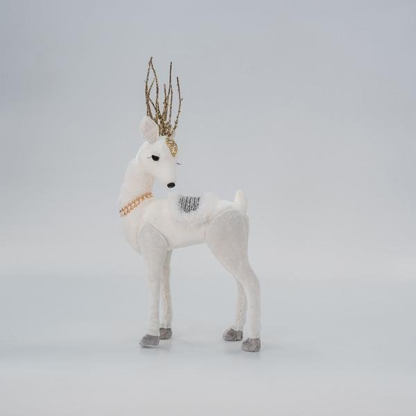 ΒΕΛΟΥΔΙΝΟ ΕΛΑΦΙ, ΛΕΥΚΟ, ΜΕ ΧΡΥΣΟ ΓΚΛΙΤΕΡ, 19x39x8cm (600-45572)