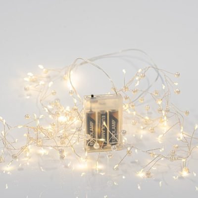 CLUSTER 2m, 120 MINI LED, ΠΕΡΛΕΣ, ΜΠΑΤΑΡΙΑΣ 3xAA, ΑΣΗΜΙ ΧΑΛΚΙΝΟ ΚΑΛΩΔΙΟ, ΘΕΡΜΟ ΛΕΥΚΟ LED, ΠΡΟΕΚΤΑΣΗ ΠΑΡΟΧΗΣ 50cm, IP20 (600-03550)
