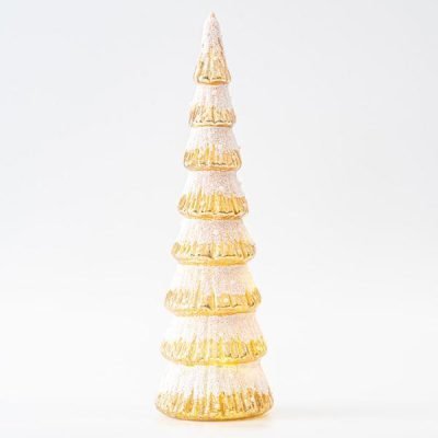 ΔΕΝΤΡΑΚΙ ΓΥΑΛΙΝΟ, ΧΡΥΣΟ ΜΕ ΛΕΥΚΟ GLITTER, ΦΩΤΙΖΟΜΕΝΟ, ΜΠΑΤΑΡΙΑΣ, 8,5x36cm (600-45811)