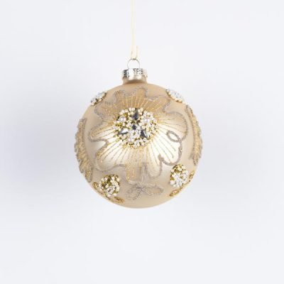 ΓΥΑΛΙΝΗ ΜΠΑΛΑ, ΧΡΥΣΗ ΜΕ ΣΧΕΔΙΟ ΚΑΙ ΠΕΡΛΕΣ, ΣΕΤ 4ΤΜΧ, 10cm (600-42768)