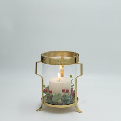 ΜΕΤΑΛΛΙΚΟ ΦΑΝΑΡΙ ΜΕ ΧΡΥΣΕΣ ΛΕΠΤΟΜΕΡΕΙΕΣ ΚΑΙ ΚΕΡΙ, 15x18cm (600-47317)