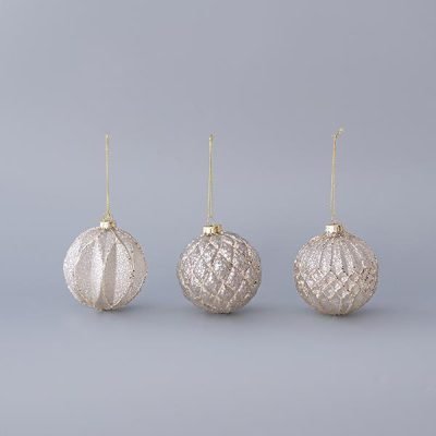 ΓΥΑΛΙΝΗ ΜΠΑΛΑ, ΑΝΤΙΚΕ, ΜΕ ΣΑΜΠΑΝΙ GLITTER, 3 ΣΧΕΔΙΑ, ΣΕΤ 4ΤΜΧ, 8cm (600-45071)