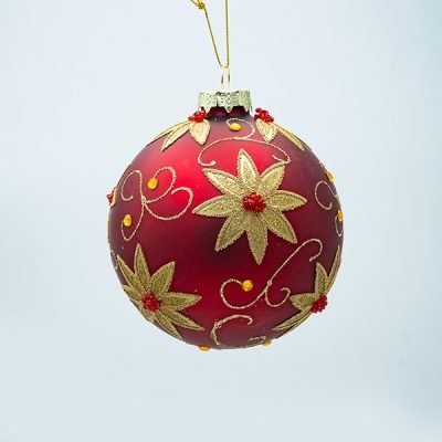 ΓΥΑΛΙΝΗ ΜΠΑΛΑ, ΚΟΚΚΙΝΗ ΜΕ ΧΡΥΣΑ ΑΛΕΞΑΝΔΡΙΝΑ, ΣΕΤ 4ΤΜΧ, 10cm (600-47477)